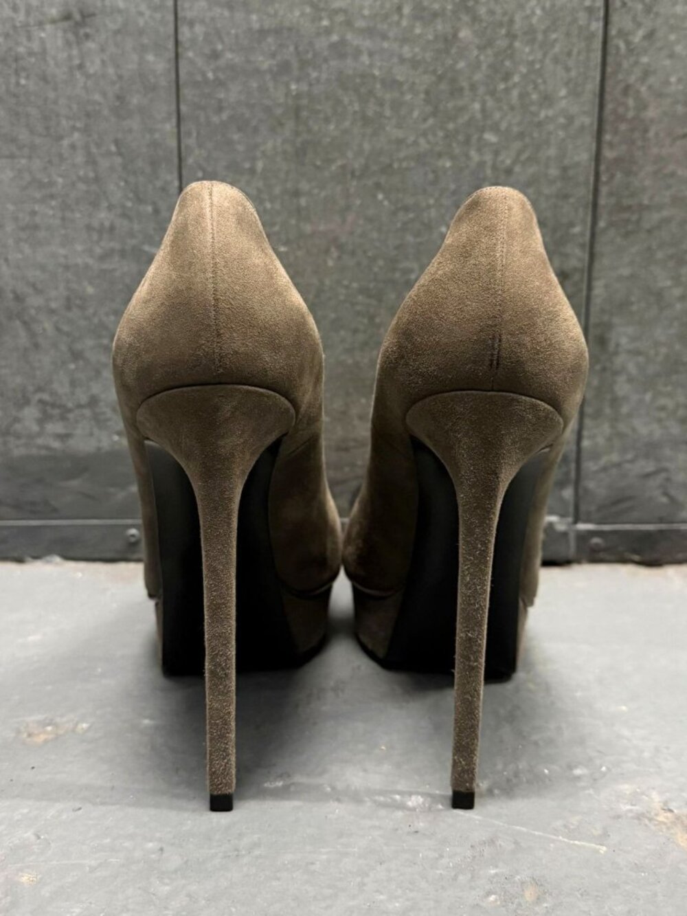 SAINT LAURENT JANIS Dark Grey Suede Leather Platform Stiletto Pumps Shoes 38.5 - Picture 5 of 9